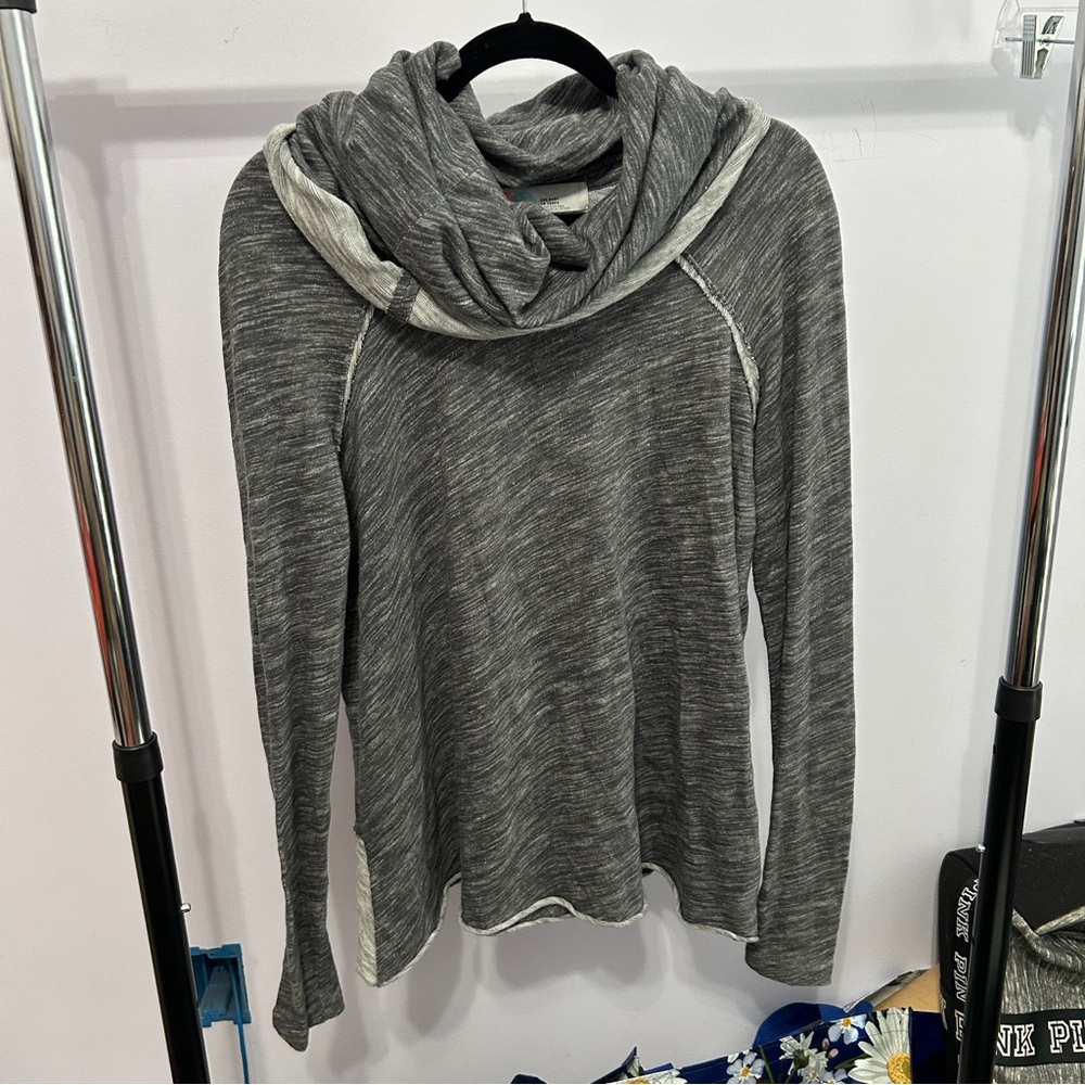 Free People Beach Heather Gray Cowl Neck Lagenlook Sweater Size Large - “Titus” - Picture 2 of 14